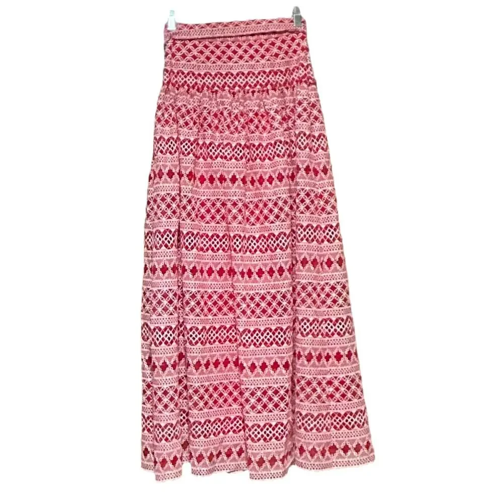 Antonio Melani Belted High Waisted Maxi Skirt Cherry Blossom Red White 0